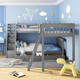 L Shaped Bunk Beds for 3, Triple Bunk Bed with Stairs and 3 Storage Drawers, Twin Over Full Bunk Bed with Twin Size Loft Bed attached, Wooden Bunk Bed Frame for Kids Teens Girls Boys (Gray) Harper & Bright Designs