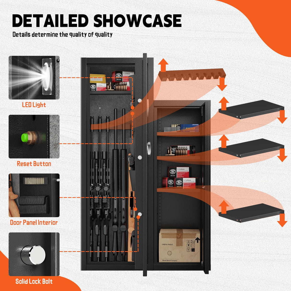 Xyvaly 2025 Upgraded Large Gun Safe for 8-10 Rifles - Quick Access, Gun Safes for Home Rifle and Pistols,Removable Shelves & Pistol Storage for Home Security. (XL) Xyvaly