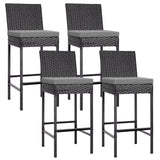 VIVOHOME Outdoor Wicker Barstool 4 Packs, Bar Chairs PE Rattan Materail, Patio Stools with Cushions, Black VIVOHOME
