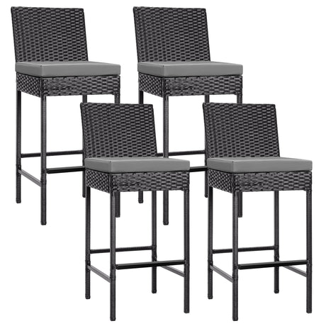 VIVOHOME Outdoor Wicker Barstool 4 Packs, Bar Chairs PE Rattan Materail, Patio Stools with Cushions, Black VIVOHOME