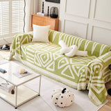 VClife Boho Couch Cover Non-slip Chenille Sectional Sofa Couch Cover for 2 Cushion Couch Sofa Modern Cream White Green Geometry Sofa Slipcover for Loveseat Washable Furniture Protector Cover 71"x 118" VClife