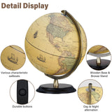 12'' Retro Illuminated World Globe with Wooden Stand, 2-1 Educ & Décor Antique Night Light up Globe Built in LED & HD Printed Map, Antique Illuminated Globe for Adults & Kids, Home Décor, Office BSHAPPLUS
