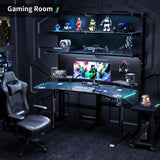 Klobel 63" Standing Gaming Desk with Dual Motor, Wing-Shaped Computer Desk with Full Coverage Mouse Pad, Electric Height Adjustable Standing Desk with RGB LED Lights and Slot Design Shelves Klobel