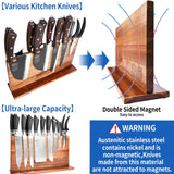XYJ Extra Large Magnetic Knife Block Acacia Wood Knife Set Holder Stand With Stronge Magnetic Strip Kitchen Knives Storage Rack Organizer Tools No Drilling XYJ