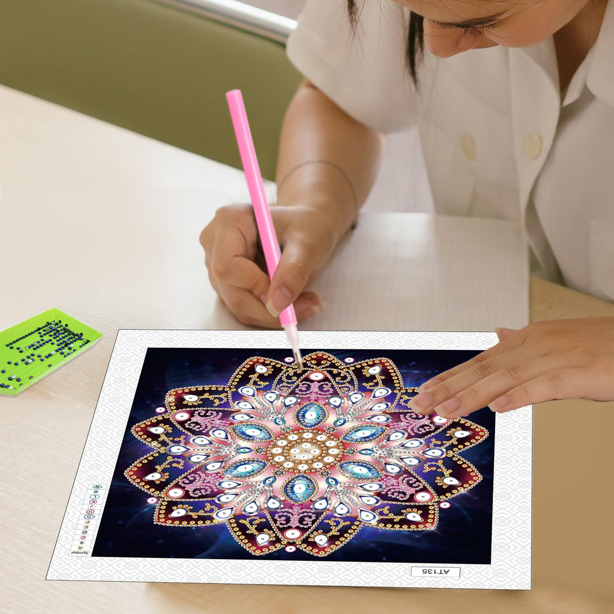 MVVMTOP Mandala Diamond Painting Art Kit, DIY Flower 5D Diamond Painting Special Shape Drills Diamond Painting Mosaic Making Craft, Suitable for Home Wall Decor Art Handmade Gift, AT135 MVVMTOP