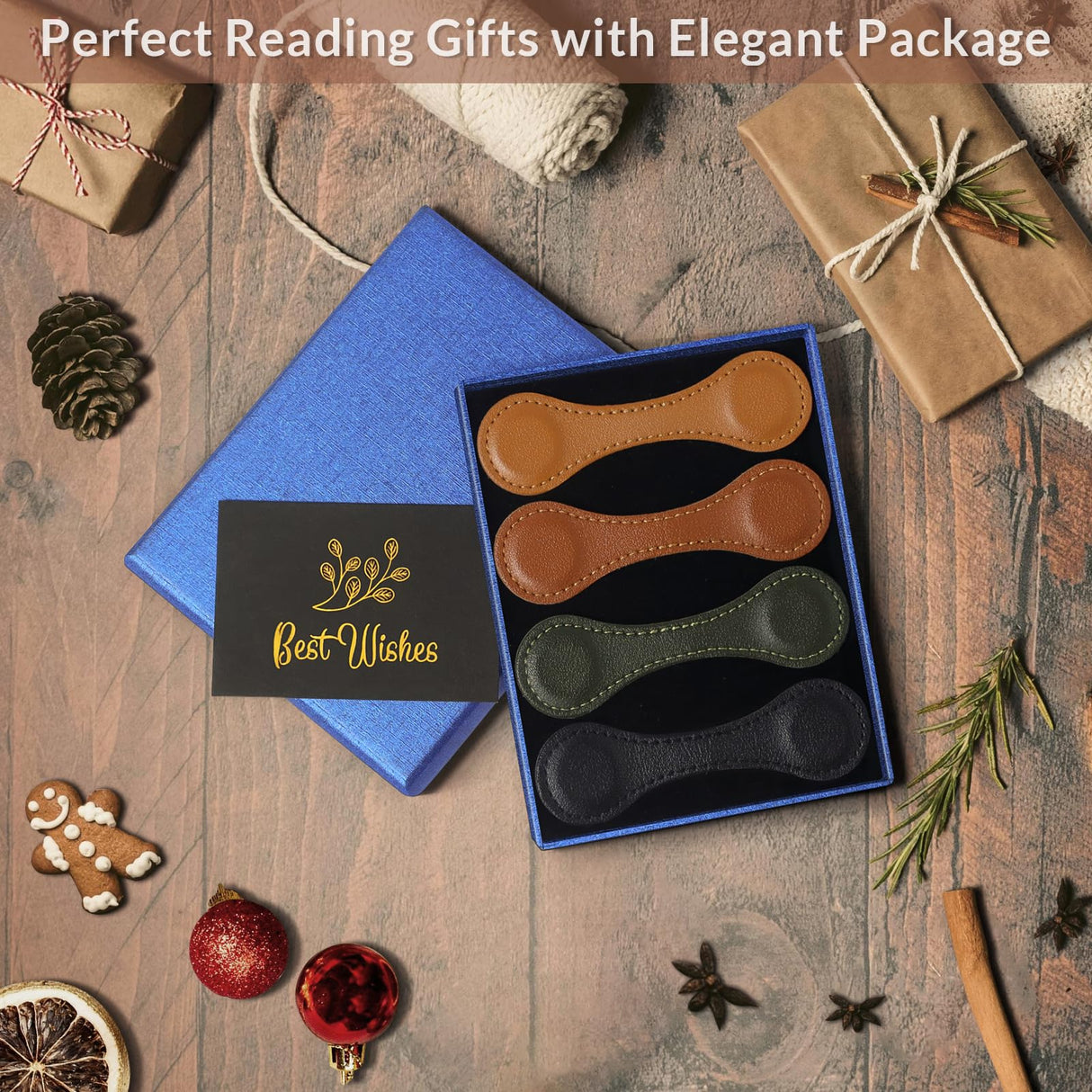JIXZEN 4 PCS Magnetic Leather Bookmarks for Reading Women, Timeless Magnetic Book Marks for Reading Men, Book Lovers, Teachers with Exquisite Gift Box (Light Brown, Dark Brown, Vintage Green, Black) JIXZEN