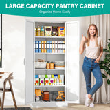 SISESOL Tall Metal Storage Cabinet with 2 Doors and 5 Shelves,75 inch White Pantry Storage Cabinet,Large Farmhouse Pantry Cupboard for Home,Kitchen,Dining/Living Room SISESOL
