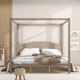 Harper & Bright Designs King Size Wooden Canopy Bed Frame with Headboard and Slat Support in Brown Wash Harper & Bright Designs