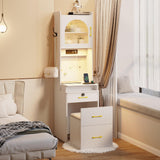 Small Vanity Desk with Mirror and Lights, Makeup Vanity Table with Drawers for Small Space, Compact Mini Corner Vanity Set Dressing Table - Charging Station & Human Motion Sensing for Bedroom (White) HWB
