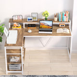 Tribesigns 55-inch L Shaped Desk with Drawer and Storage Shelves - Rustic Oak Corner Home Office Table Tribesigns