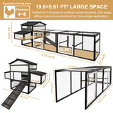 PetsCosset 116" L Large Chicken Coop and Run, Hen House with 4 Nesting Box Boxes, Rabbit Hutch Poultry Bunny Cage for 4-6 Chickens with 4 Perches, Removable Tray and Ramp and UV-Resistant Roof Panel PetsCosset
