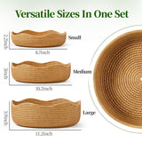 LAVNTM Rattan Bread Basket, 3 Pack Hand Woven Round Fruit Baskets for Serving, Picnic Basket, Wicker Storage for the Living Room Kitchen (Honey Brown) LAVNTM