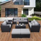 Rattaner Patio Furniture Sets 7 Pieces Outdoor Furniture Sectional Patio Couches Set with Storage Table Light Grey Cushions Rattaner