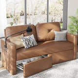 Maupvit Brown Leather Couch with Storage, Modern Comfy Loveseat Sofa with Charging Ports, Side Pockets, Solid Wooden Frame for Office, Living Room and Bedroom, 2 Seater Maupvit