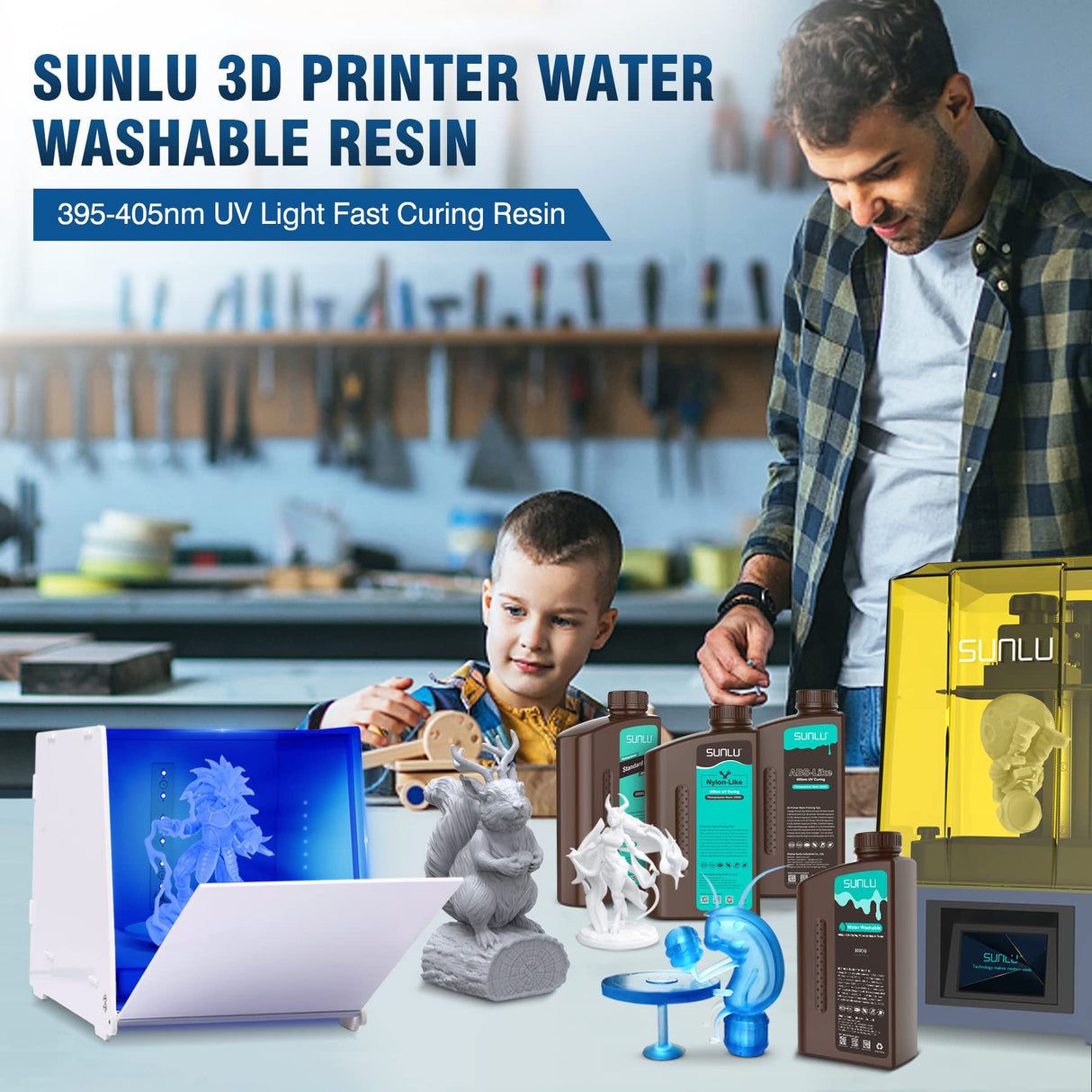 SUNLU Water Washable Resin 2000g, Fast Curing 3D Printer Resin for LCD DLP SLA Resin 3D Printers, 395 to 405nm UV Curing 3D Printing Liquid Photopolymer Resin, Low Shrinkage High Precision, 2kg, Black SUNLU