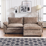 Karl home 87" Sectional Couch 2-Seat Deep Sofa Couch with Ottoman Modern L Shape Sectional Sofa Chenille Upholstered for Living Room, Apartment, Studio, Office, Light Brown Karl home