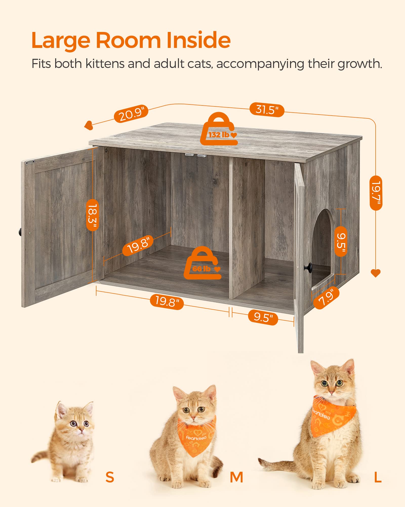 Feandrea Cat Litter Box Enclosure, Litter Box Furniture Hidden with Removable Divider, Indoor Cat House, End Table, 31.5 x 20.9 x 19.7 Inches, Greige UPCL002G01 - WoodArtSupply