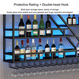 Wine Rack Wall Mounted Bar Shelves with Hanging Wine Glass Holder Rack and LED Light Liquor Bottle Display Shelf Floating Bar Shelves Whiskey Shelf Kitchen Wall Cabinet for Home Bar Cafe Dining Room ( JOSIAHCQ