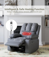 Oversized Power Recliner Chairs with Massage and Heat - 360° Swivel Faux Leather Rocking Chair for Adults with Cup Holder for Living Rooms, Bedrooms, and Nurseries - Grey GarveeHome