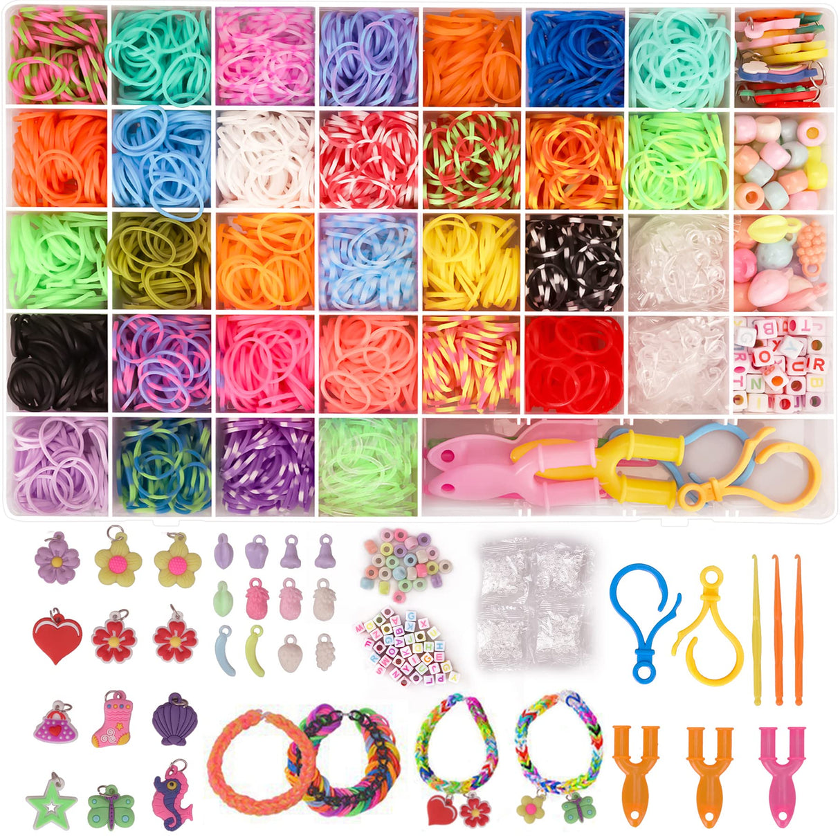 UUEMB 3000+ Rubber Band Bracelet Kit, Colorful Loom Bracelet Making Kit with Storage Box, DIY Art Craft Set with Charms Beads for Beginners Birthday Christmas Parties Gift UUEMB