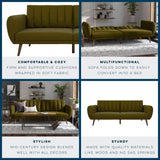 Novogratz Brittany Sofa Futon, Premium Linen Upholstery and Wooden Legs, Green Linen Novogratz