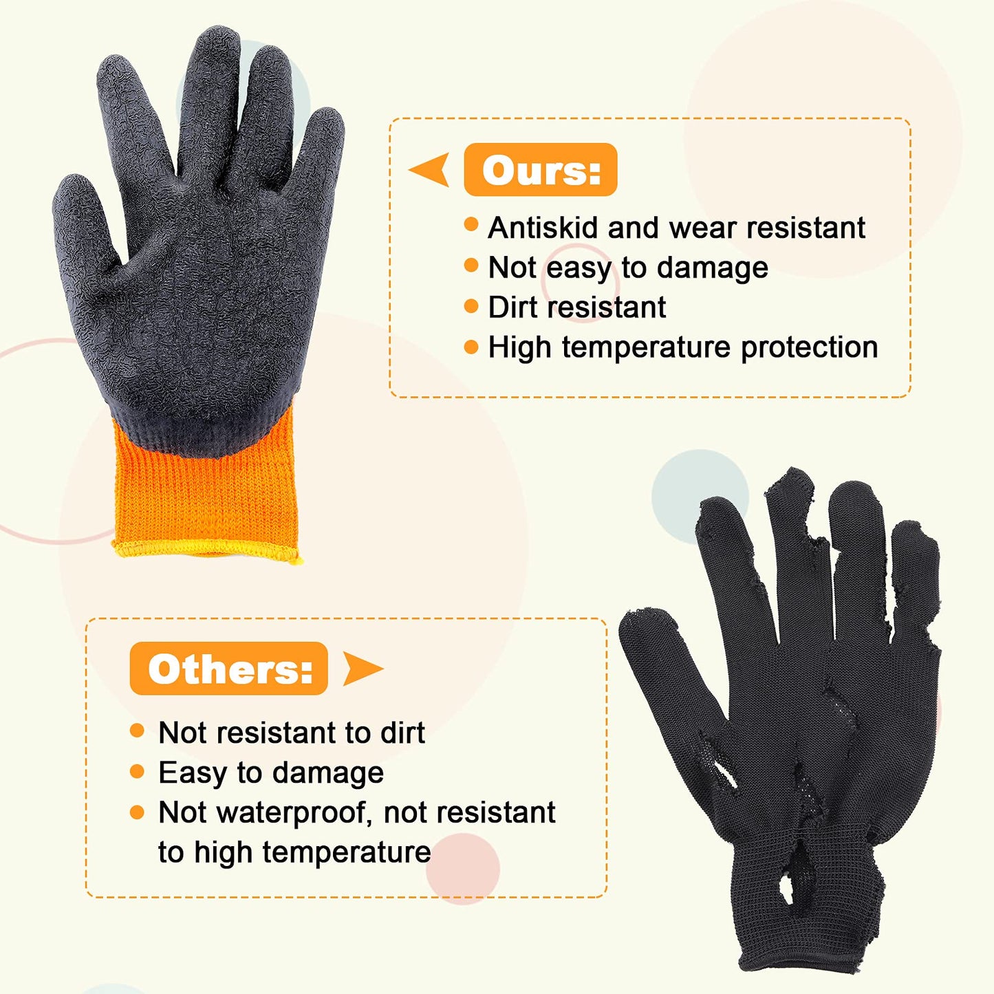 Syhood Heat Resistant Gloves, 3 Pairs, Orange and Black, Polyester Material, 6 Count, Unisex