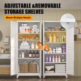 MetalMax Kitchen Pantry Storage Cabinets, 75" Tall Metal Storage Cabinet with Doors and 4 Shelves, White Pantry Cabinet, Utility Kitchen Cupboard, Large Steel Cabinets for Dining, Office, Living Room MetalMax