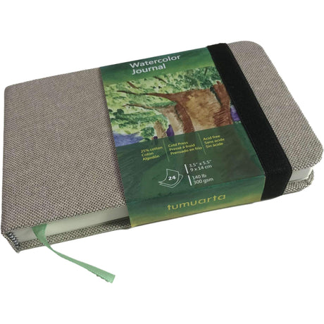 Watercolor Journal, 3.5x5.5”, 140 LB, 300 GSM, tumuarta Cotton Paper, Cold Press, 24 Sheets, 48 Pages, Watercolor Paper Sketchbooks for Use As Travel Notebook and Mixed Media Pad On The Go tumuarta