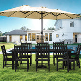 LOUNZY 9 Pieces Patio Dining Sets, Outdoor HDPE Furniture Set for 8 w/ 2" Hole Cut-Out Dining Table with 8 Patio Chairs(2 W/Armrest, 6 w/o Armrest), Black LOUNZY
