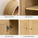 Proomeeir Tall Arched Bookcase with Doors, 71" Modern Farmhouse Storage Cabinet, Adjustable 5-Tier Book Shelf Kitchen Pantry Display Organizer for Living Room Dining Room Natural Oak Proomeeir