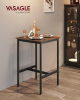 VASAGLE Bar Table, Small Kitchen Dining Table, High Top Pub Table, Height Cocktail Table for Living Room Party, Sturdy Metal Frame, 23.6 x 23.6 x 36.2 Inches for Narrow Spaces, Rustic Brown and Black VASAGLE