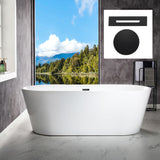 WOODBRIDGE 71" Acrylic Freestanding Bathtub Contemporary Soaking White Tub with Matte Black Overflow and Drain,White,B1701 MB WOODBRIDGE