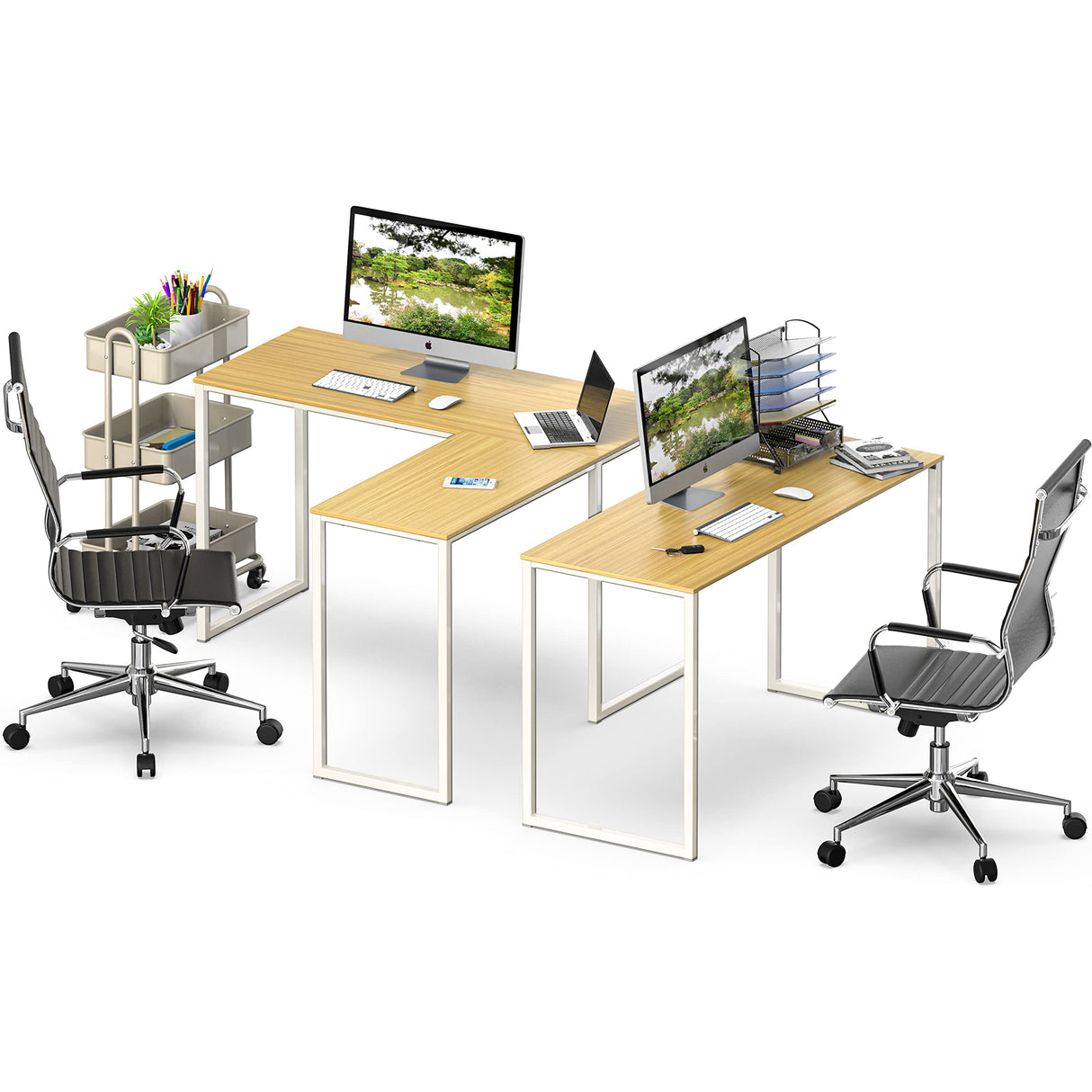 SHW 48-Inch Mission L-Shaped Home Computer Desk, Oak SHW