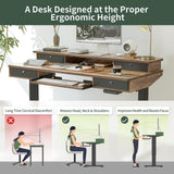 FEZIBO Height Adjustable Electric Standing Desk with 4 Drawers and Keyboard Tray, 48 x 24 Inch Table with Storage Shelf, Sit Stand Desk with Splice Board, Rustic Brown FEZIBO