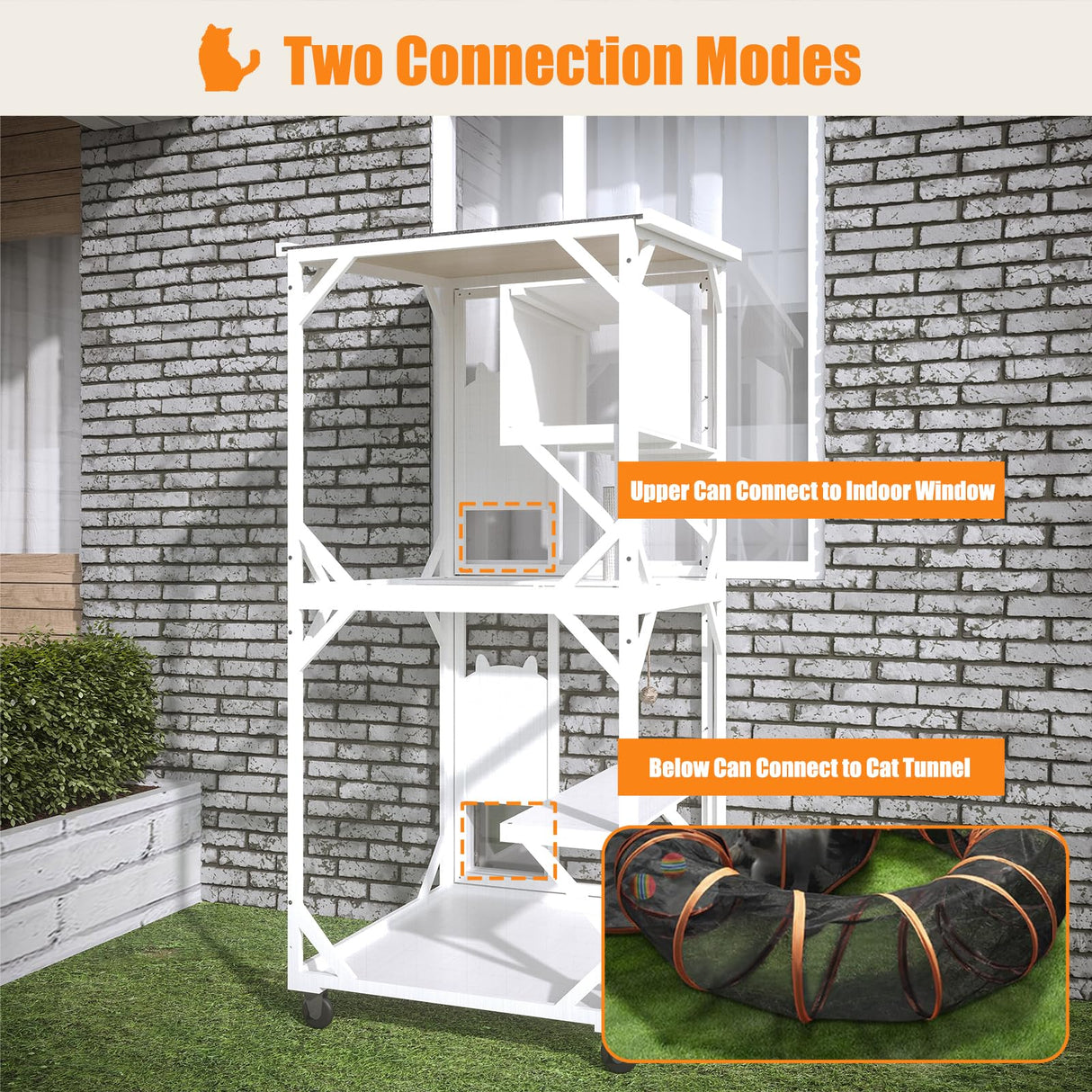 MODCART Catio Outdoor Cat Enclosure with Roof 71" Height Large Wooden Cat Cage with 3 Jumping Platforms and 1 Napping Houses for Cat (White) MODCART