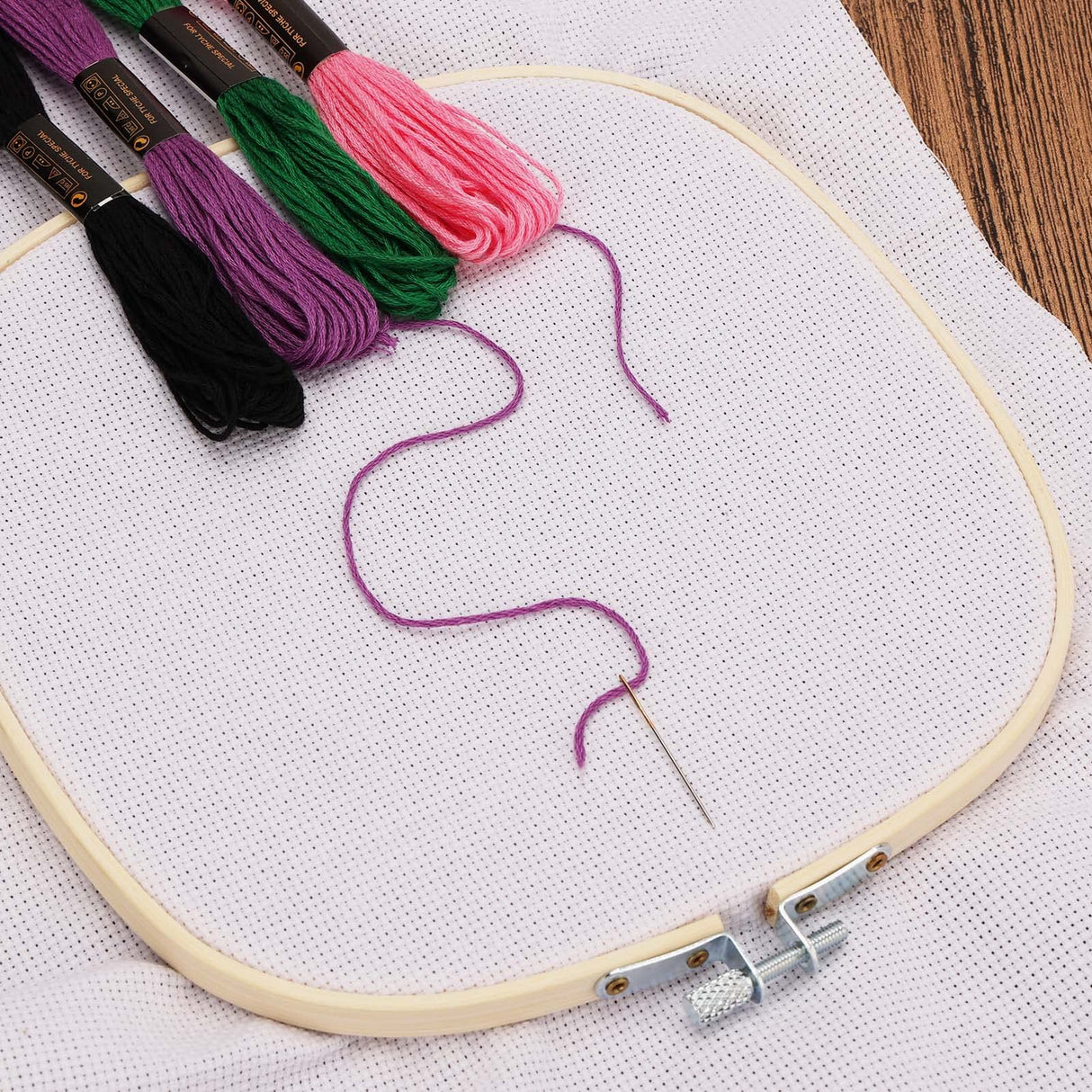 Caydo 3 Pieces 3 Sizes Square Embroidery Hoops Adjustable Circle Cross Stitch Hoop Embroidery Frames for Sewing, Needlework, DIY Embroidery Craft Caydo