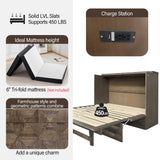 VilroCaz Murphy Bed Cabinet with Charging Station and Large Storage Drawer - Queen Size Foldable Bed for Home Office or Small Room VilroCaz