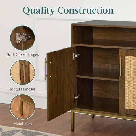 Best Choice Products Rattan Sideboard Buffet Cabinet, Entryway Table, Accent Storage Cabinet, Console Table for Hallway, Living Room, Dining Room - Brown Best Choice Products