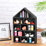 Threehoney House Shaped Wooden Shadow Cubby Box 10 W x 2 1/4 D x 15 H Hanging Display Shelf Organizer Wall Mounted Curio Cabinet Wooden Display Case Miniature Display Shelf for Figures (Black) Threehoney
