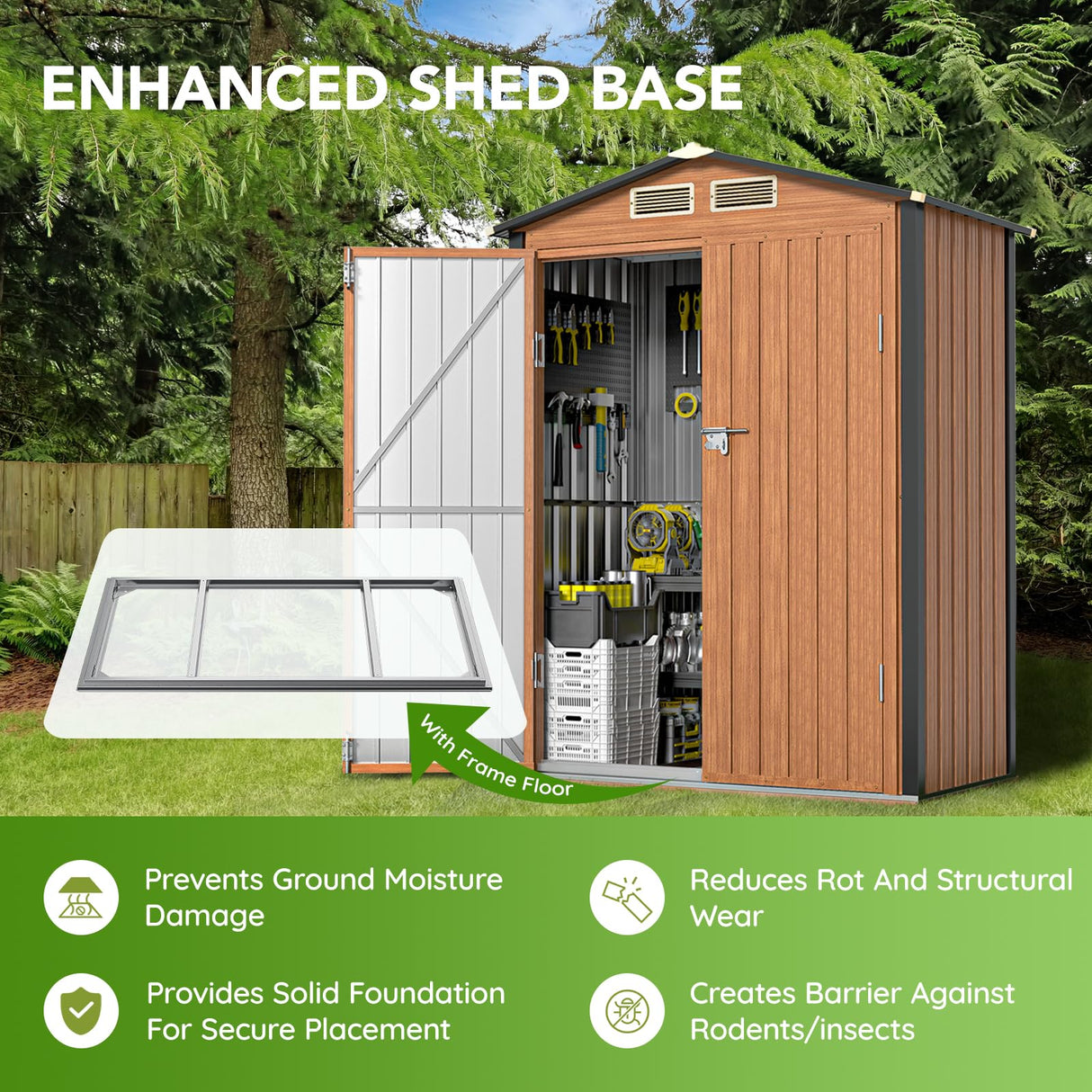 Outdoor Storage Shed, 5x3 Ft Metal Steel Tiny House with Frame Floor & Lockable Door, Vertical Outside Storage Building for Garden, Backyard, Lawn, Patio Utility, Tool Storage Florise