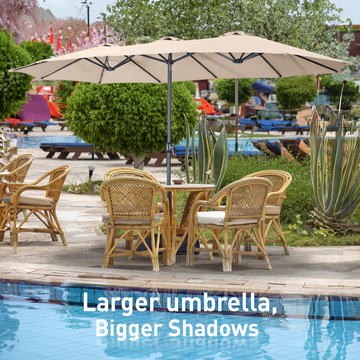 Caprihom 15ft Patio Umbrella with Base Included, Double Sided Outdoor Large Rectangular Patio Umbrella with Crank Handle, for Lawn Garden, Khaki Caprihom