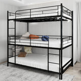 QSOSTNS Metal Triple Bunk Bed, Twin Over Twin Bunk Bed Frame with Side Ladder and Safety Fence, Suitable for Bedrooms, No Box Spring Required, Teens & Adults Bunk Bed, Metal Bunkbeds QSOSTNS