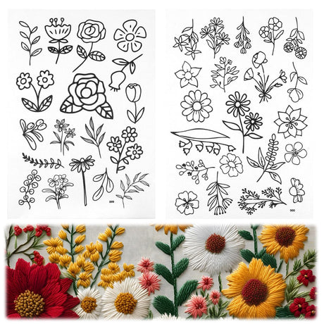 2 Sheets 39 PCS Water Soluble Embroidery Patterns, Stick and Stitch Embroidery Designs, Stick and Stitch Stencil Hand Stitching for Sewing Enthusiasts and Beginners, Large Flowers and Leaves YQQYG