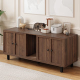 59 Inches Cat Litter Box Enclosure for 2 Cats, Hidden Litter Boxes Furniture with Cat Scratch Pad, Large Indoor Pet House with Double Room, Wooden TV Stand Side Table, Walnut ONBRILL