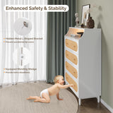 VINGLI White Rattan Dresser with LED Lights, Tall Dresser, Rattan Chest of Drawers for Bedroom, Vertical 4 Drawer Dressers for Bedroom, Boho VINGLI