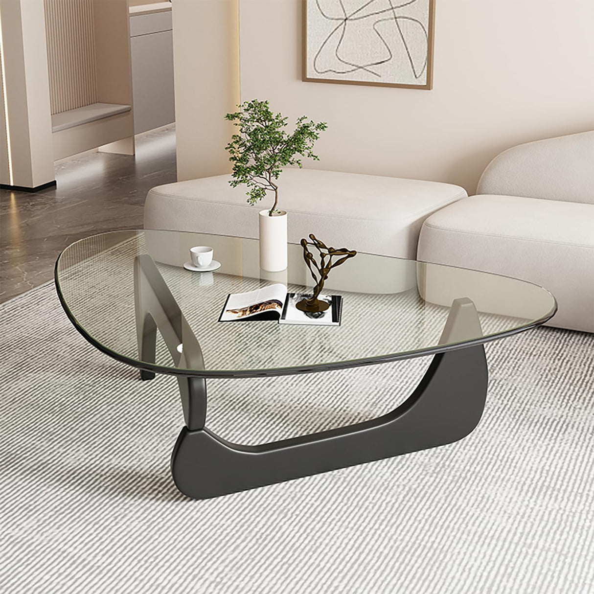 Modern Glass Coffee Table, Mid Century Small Coffee Table, Coffee Table for Living Room,Suitable for Bedroom Living Room Reception Office Tables (Black/Transparent, Small) LZYFY