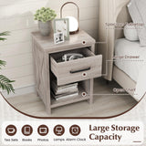 Giantex Farmhouse Nightstand, Wooden Bedside Table with Storage Drawer & Open Shelf, End Side Table, Rustic Night Stand for Small Space Bedroom & Home Office, Antique Brush White Giantex