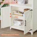 Joaxswe 5 Tier White Farmhouse Bookshelf with Barn Doors and Storage Cabinet Joaxswe