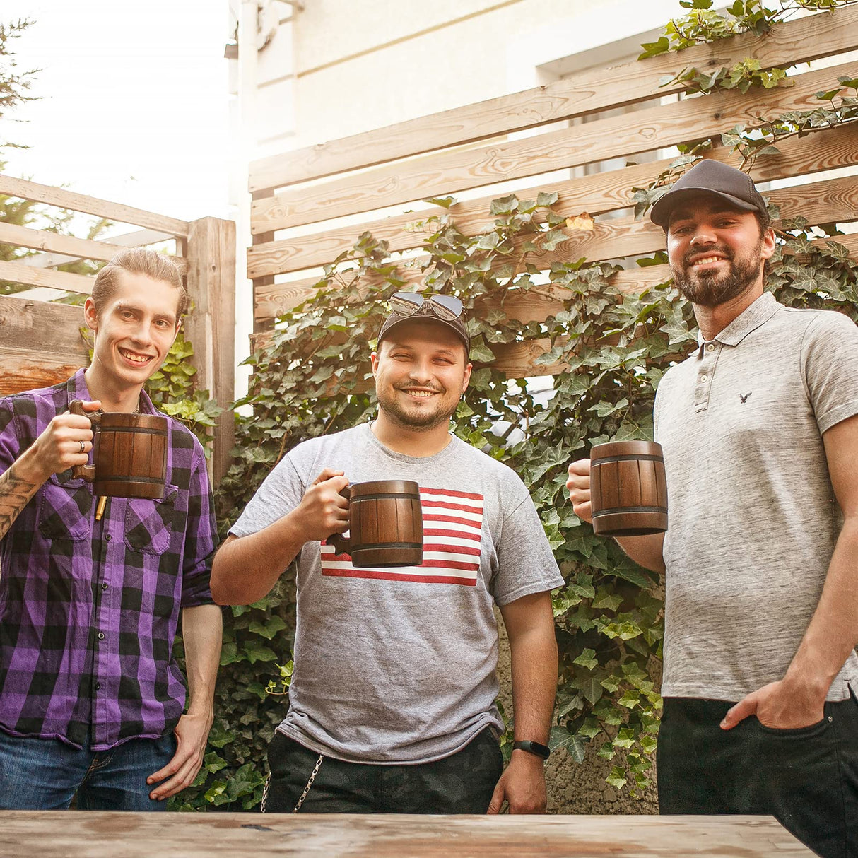 Handmade Wooden Rustic Beer Mug Real Oak Eco-friendly Wood Stainless Steel Cup 20 oz(600ml) Brown3 - Etno Motif Wood Viking Beer Mug Stein - Beer Tankard Irish Retro Halloween - Cowboys Beer Mug HOZPROM