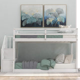 Harper & Bright Designs Low Bunk Beds Twin Over Twin Size, Solid Wood Bunk Bed with Storage and Guardrail for Kids and Toddler Harper & Bright Designs